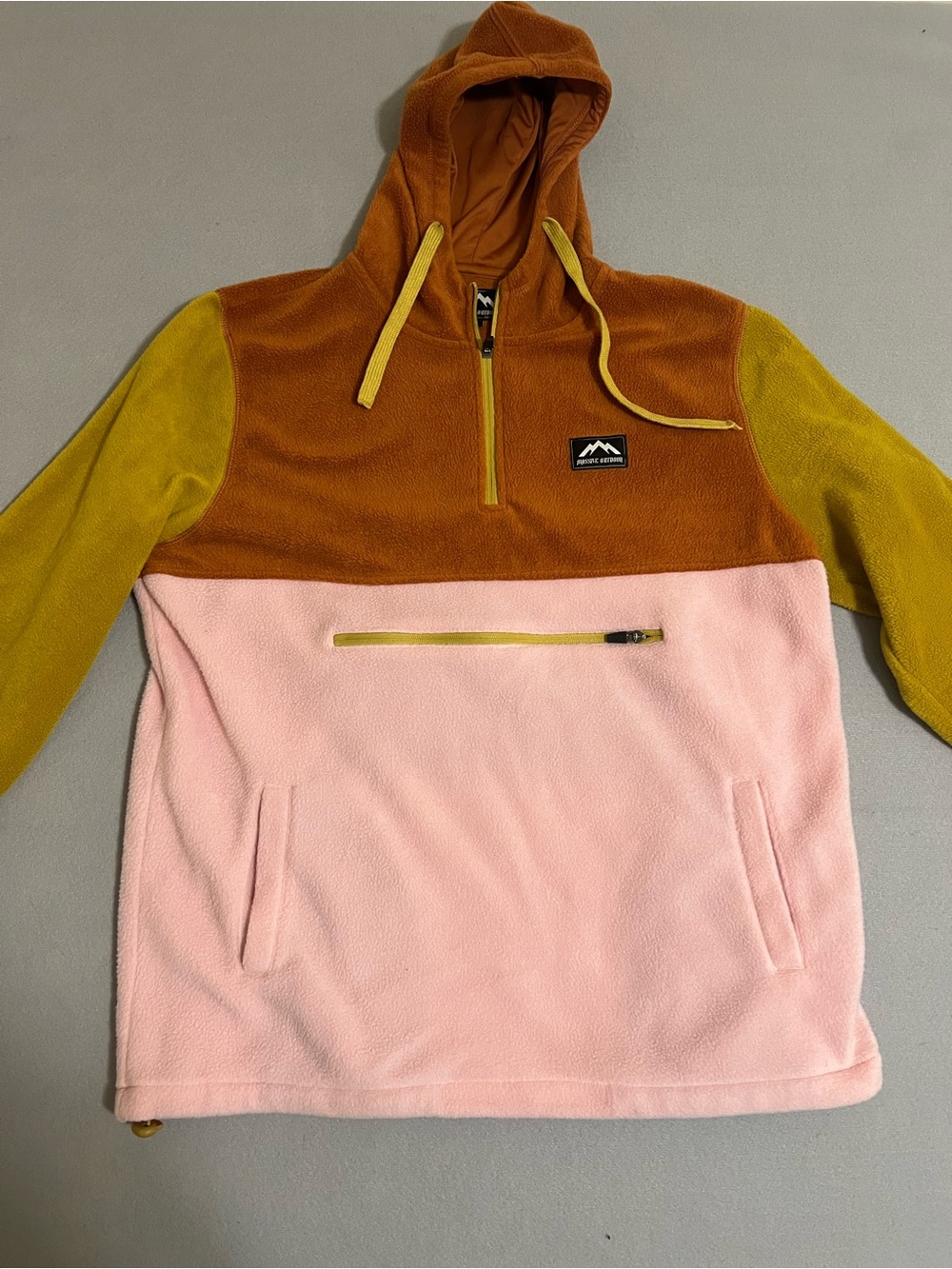 Colorblock Fleece Hoodie - Pink, Rust & Yellow Sleeve